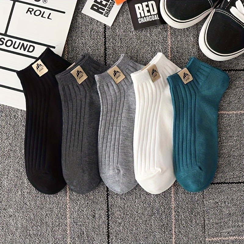 

5 Pairs Of Men's Simple Solid Liner Anklets Socks, Comfy Breathable Soft Sweat Absorbent Socks For Men's Outdoor Wearing