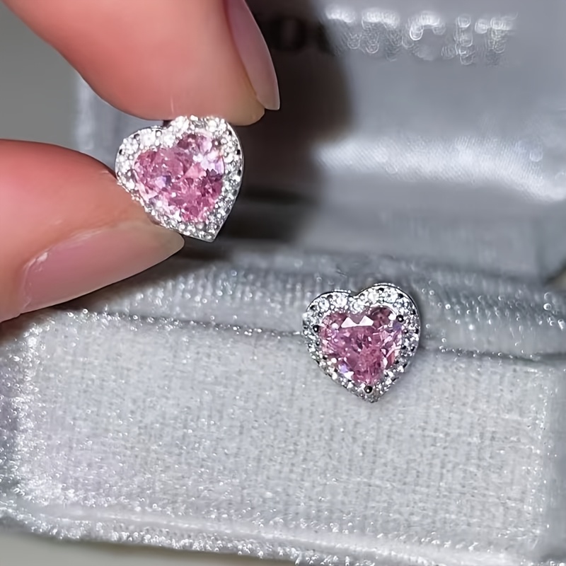 TEMU 1 Paire de Boucles d'Oreilles Clous en Plastique Strass de Cœur Minimalistes et Romantiques, pour des Femmes, Cadeaux ou Occasions Festives