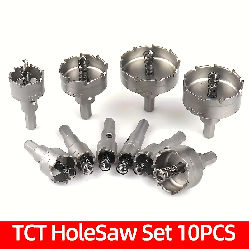 TEMU 10pcs 16-53mm Alloy Set Hard Alloy Drill Bit Tct , Suitable For Stainless Steel Metal Drilling Crown