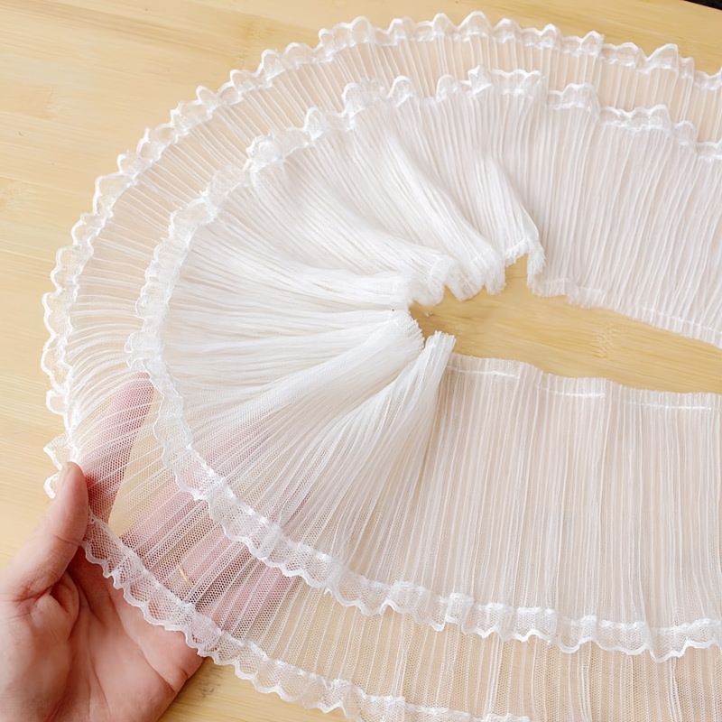 TEMU 1 Yard 16cm Wide Black And White Double-layer Pleated Mesh Lace Trim, Handmade Diy Curtain Hem Decorative Accessory, Double-layer Ruffle Lace