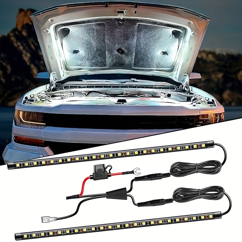 TEMU 1 Car Under Hood Led Light Kit 2pcs-12v Car Led Light Strip Light Pole Car Hood Working Inspection Light Universal Suitable For Any Vehicle