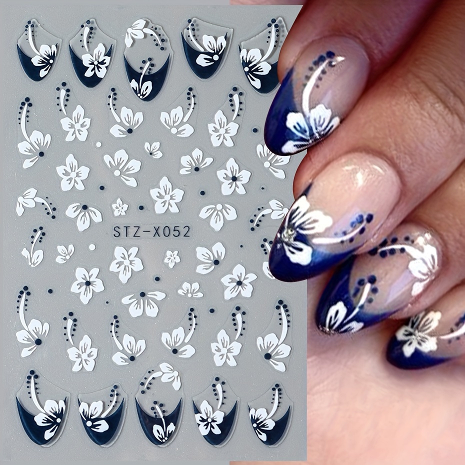Hibiskus Blume Nagelaufkleber – 5 Blätter Weiß Rosa Nail Sticker Für DIY Nageldesign