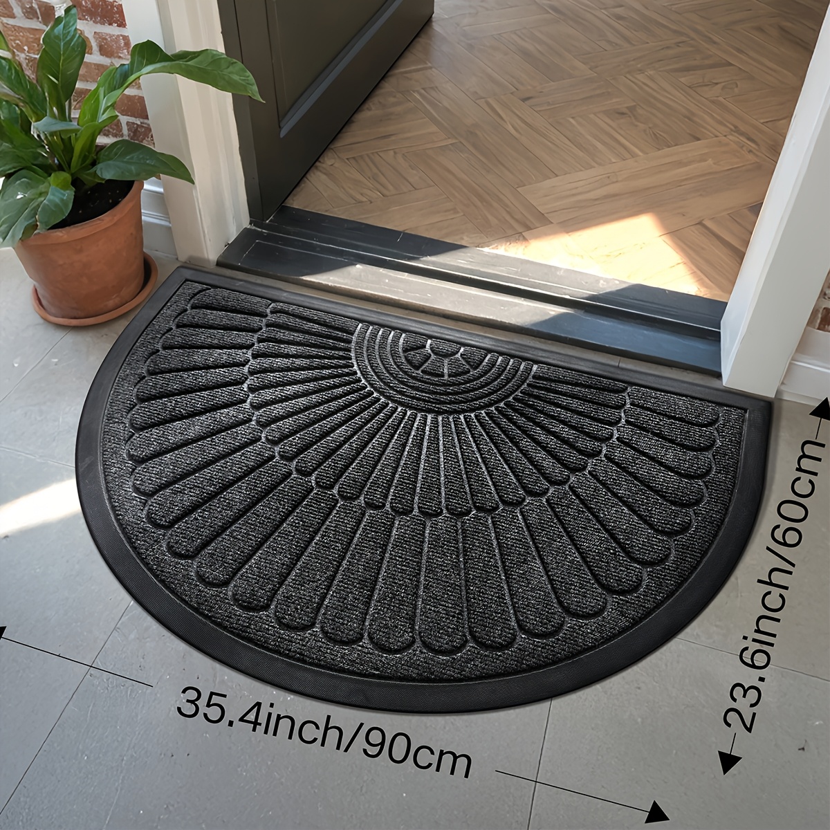 Image of Outdoor Indoor Door Mat - Semi-circular Durable Rubber Anti-slip Front Door Mat, Suitable For Indoor And Outdoor Entrances And Foyer, Can Capture Dirt, Welcome And Shoes Covered In Mud Stains