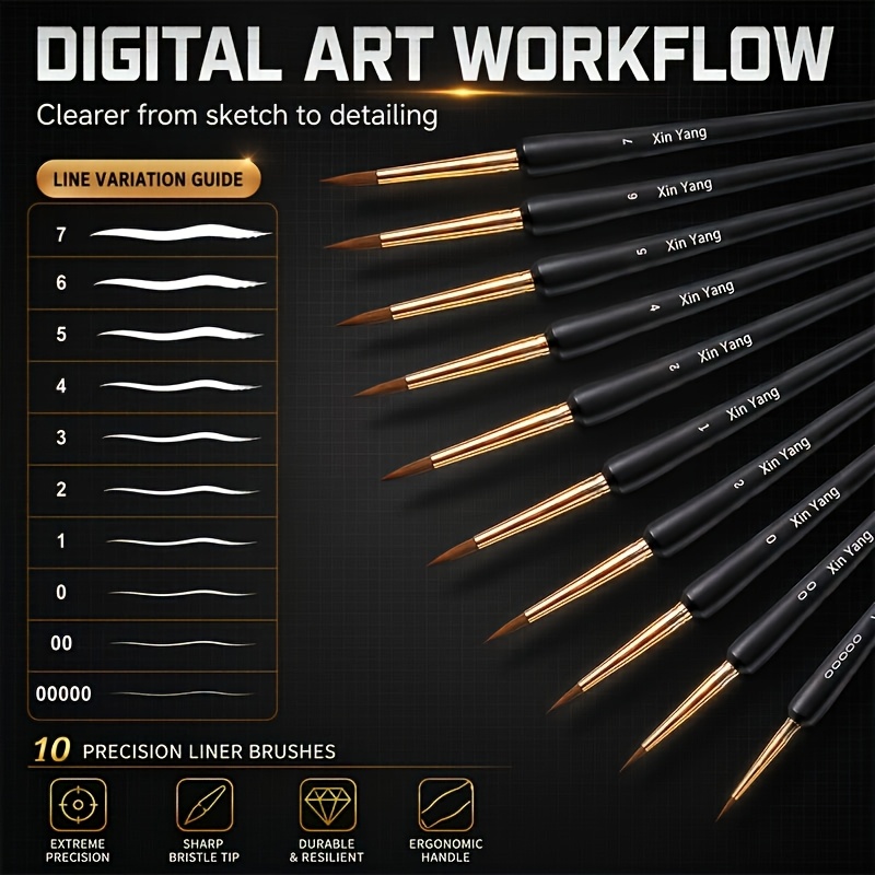 TEMU 11 Micro Golden Brushes, Durable Small Yellow Wolf Brush-suitable For Acrylic, Oil, Watercolor, Face, Nail, Scale Model Painting, Line Drawing
