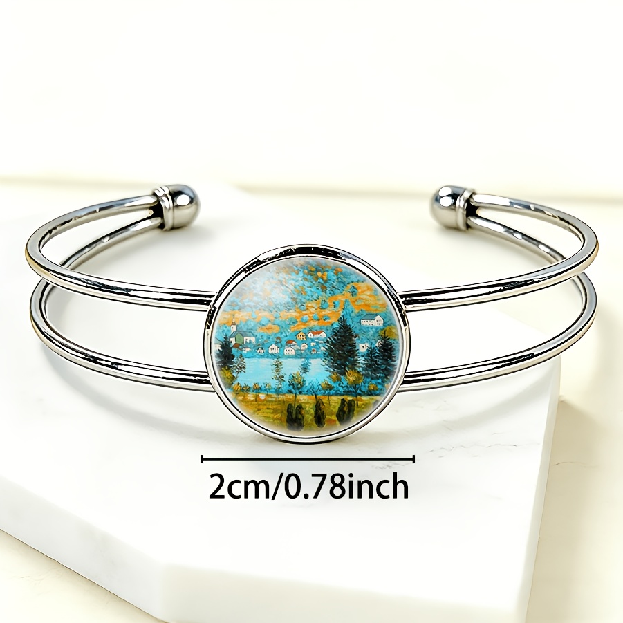 Adjustable Open Bangle with Colorful Village Scene