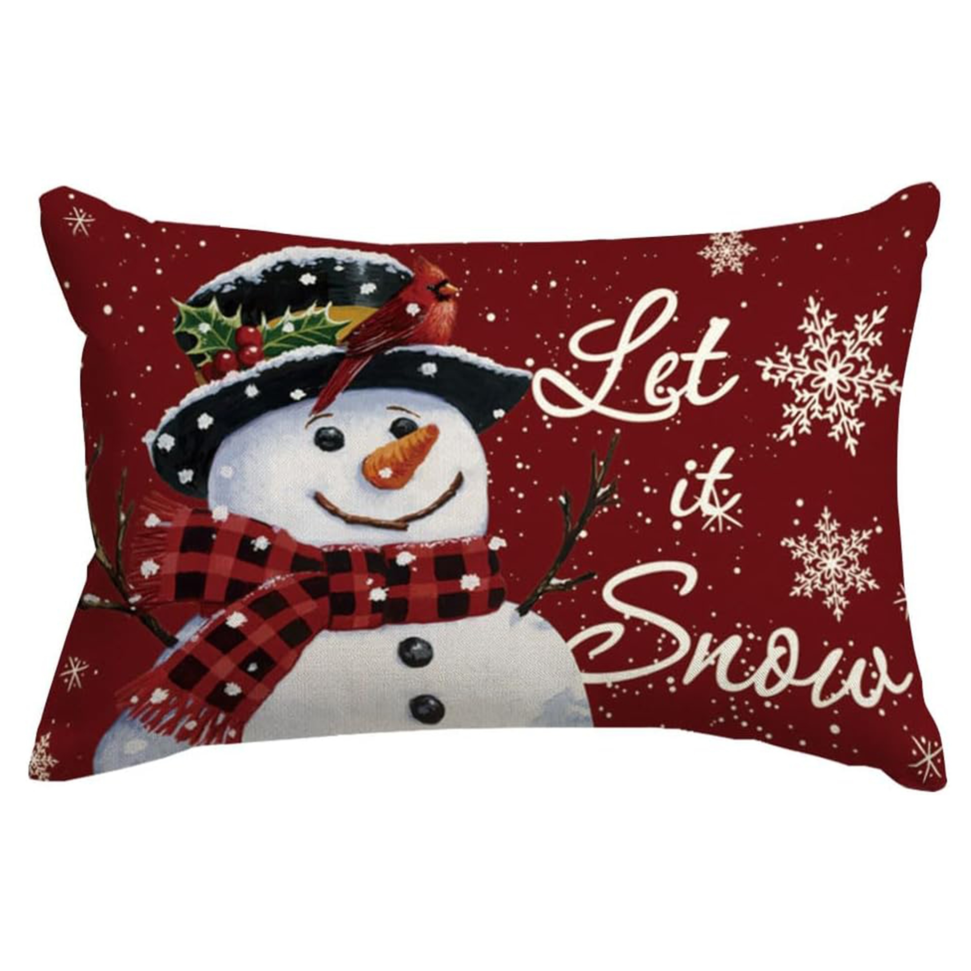 

Merry Christmas Snowman Throw Pillow Cover 12x20 Inch - Winter Decor, , Zip Closure, Machine Washable For Couch & Home, Christmas Decor