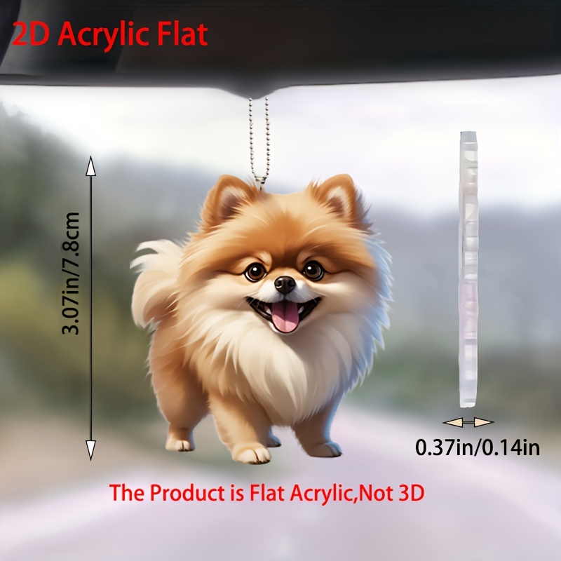 

2d Acrylic Flat Pomeranian Dog Pendant For Car Rearview Mirror, Suitable For Christmas And Holiday Gifts