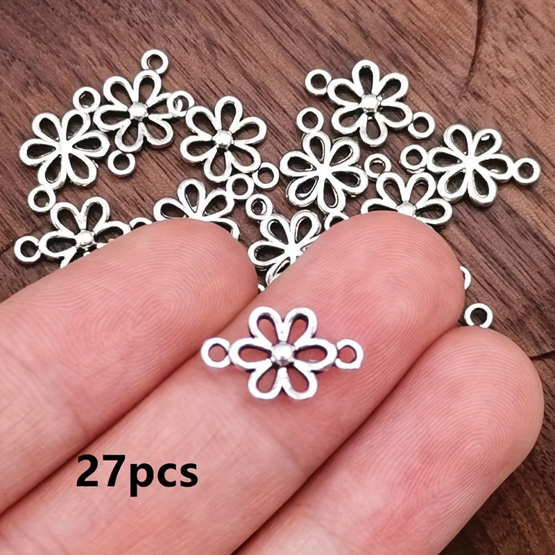 Image of 27pcs Exquisite Hollowed Flowers Charm Connector Pendant, Bohemian Style Jewelry Accessories, Handmade Making Bracelet, Necklace, Earring Accessories 9*15mm