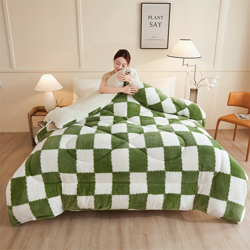 thick checkered polar fleece dual sided winter comforter Temu