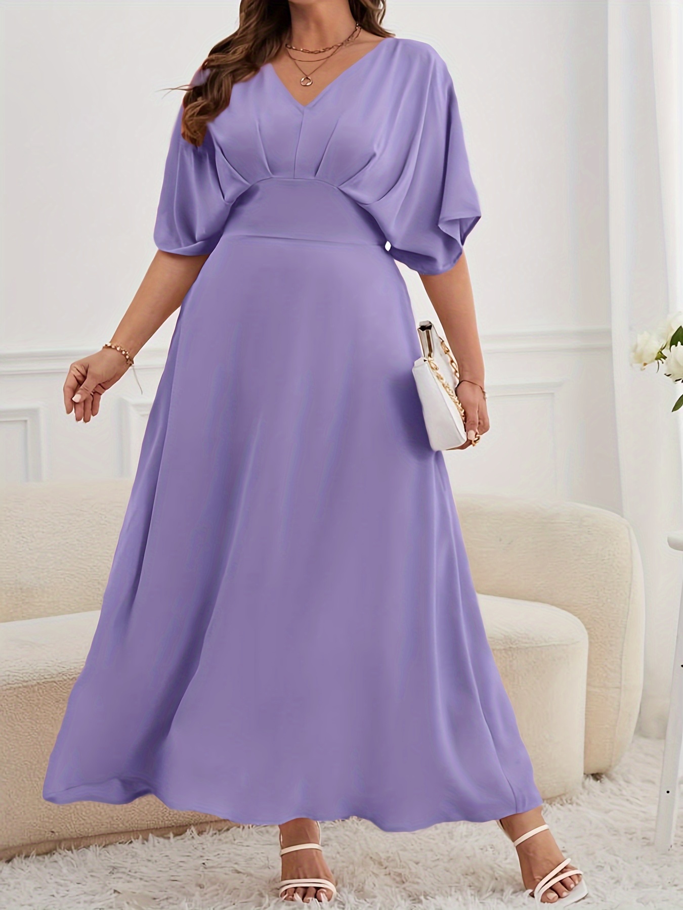 womens loose wide hem solid color ruched waist long dress - Temu Nigeria