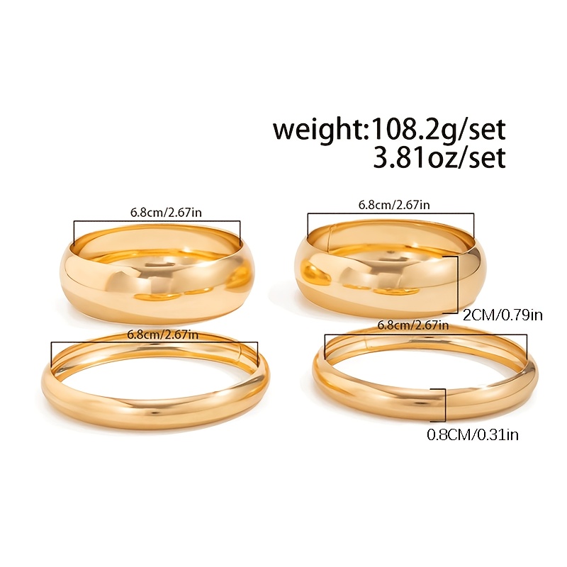 4pcs Vintage Style Thick Hoop Metal Bracelet Set, Elegant Design