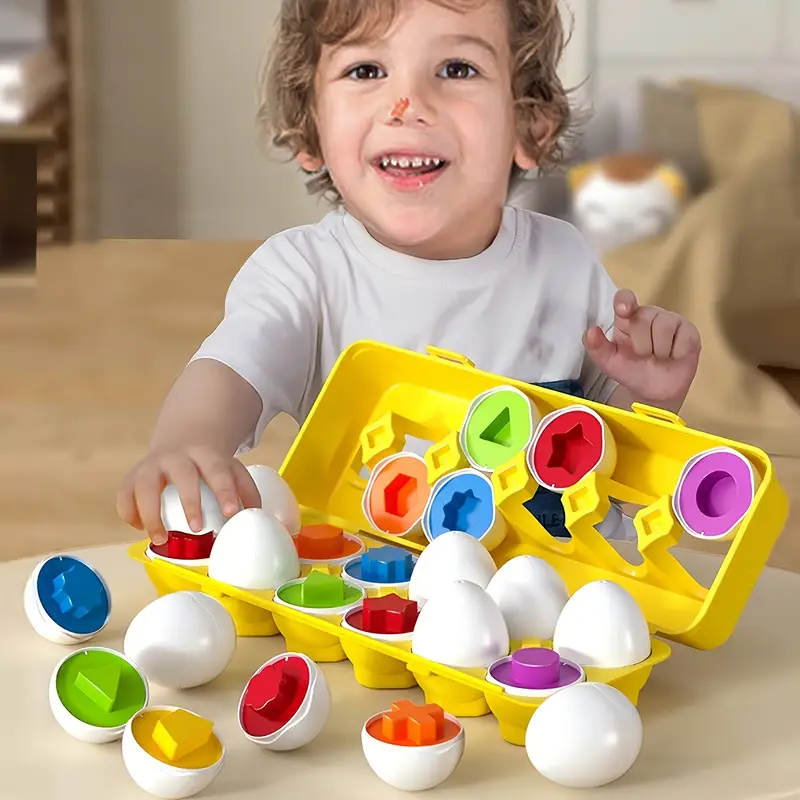 12pcs colorful matching puzzle educational toy for fine motor skills shape recognition plastic geometric eggs with base for preschool boys girls egg toy details 1