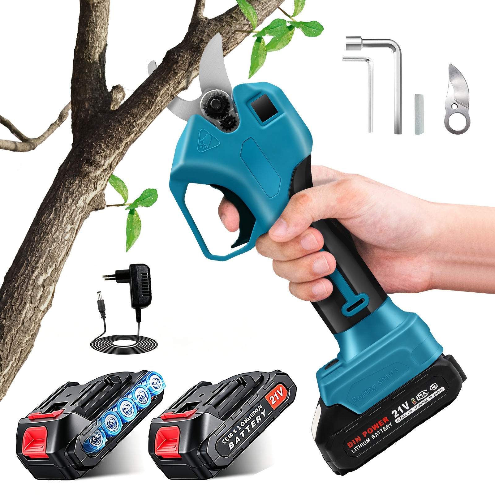 TEMU 21v Cordless Brushless Electric Pruning Shears, Battery Pruning Shears, Loppers Battery 2 X 21v 2000mah Batteries, Battery Electric 25mm Cut,