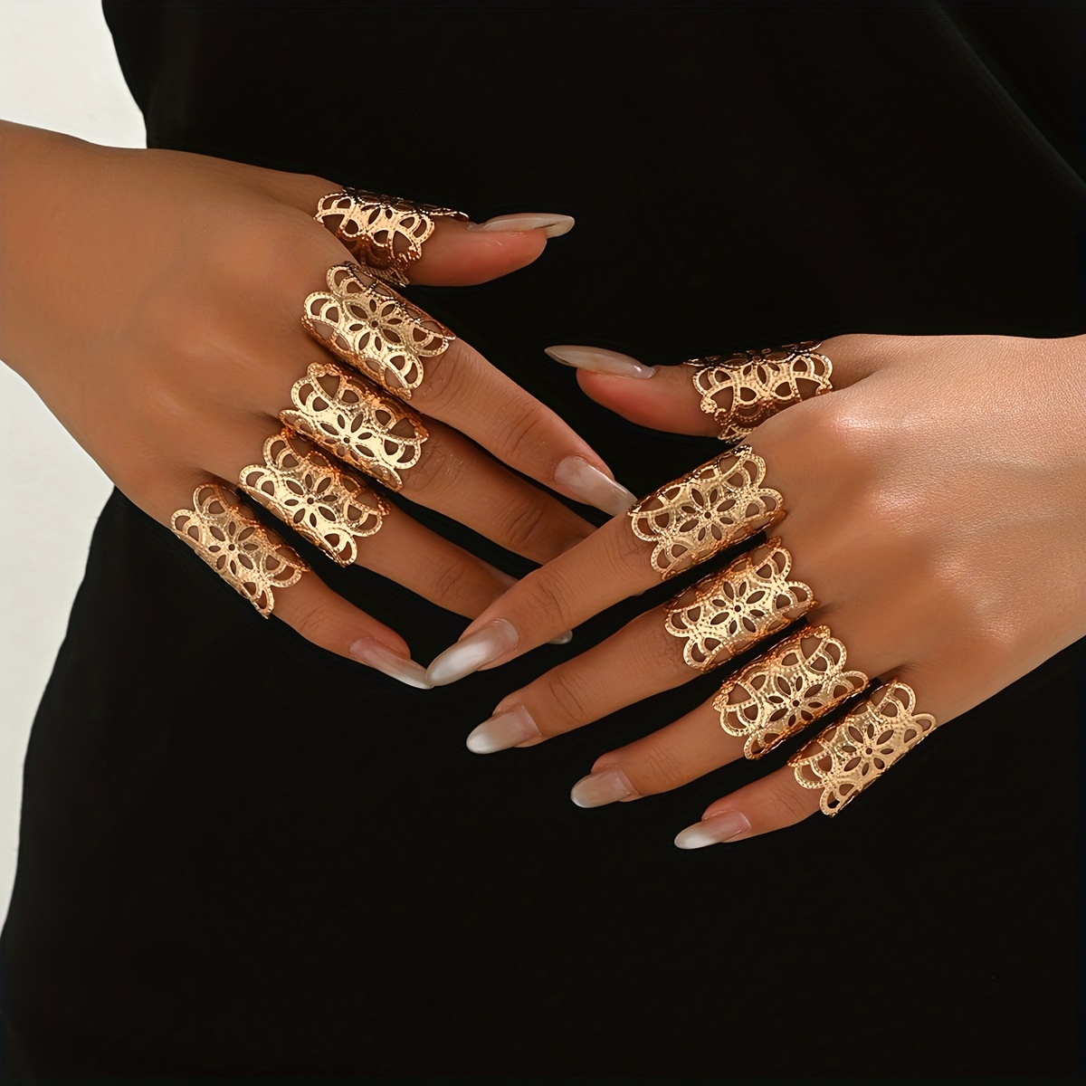 10pcs Set Women's Wide Face Hollow Pattern Open Ring