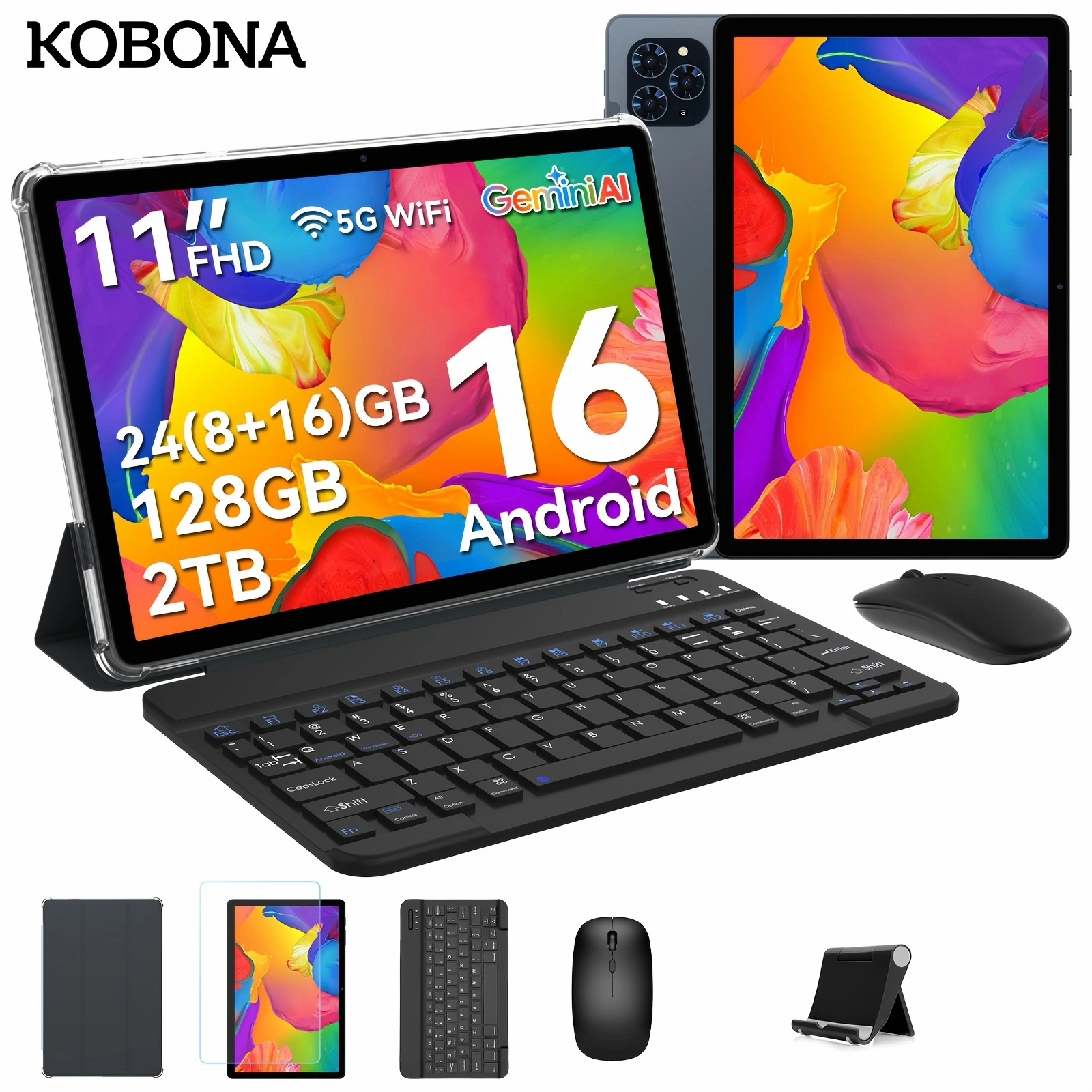 Image of Kobonae 2026 Tablet 16 11 Inch, 24gb (8+16) +128gb Rom(2tb Tf), 5g Wifi, With Pen/mouse/keyboard, 8000mah/16mp+8mp/ L1/ Ai