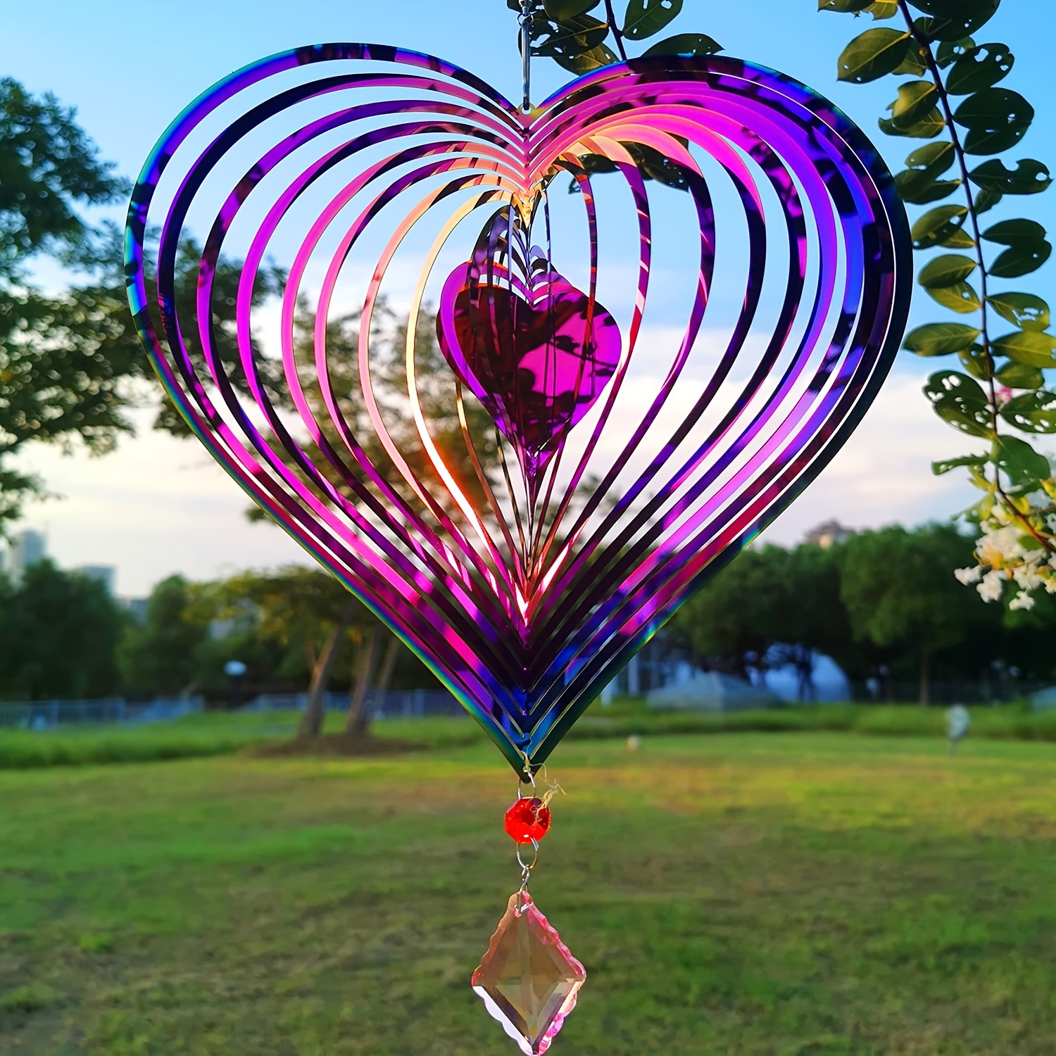 

Stainless Steel Heart-shaped Wind Spinner - 3d Metal Outdoor Garden Decor, No Battery Needed, Perfect For Yard & Patio