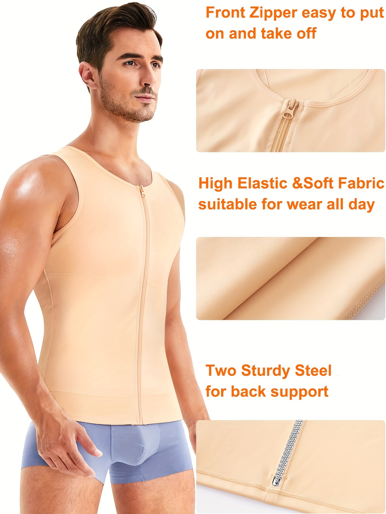   mens compression shirt tank   zipper body shapewear for men light   2