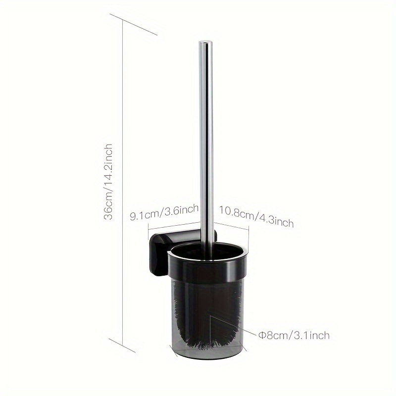 TEMU Adhesive Wall-mounted Toilet Brush With Stainless Steel Handle - Scratch-free Soft Bristles, Reusable Bathroom Cleaning Tool, No Screws Needed,