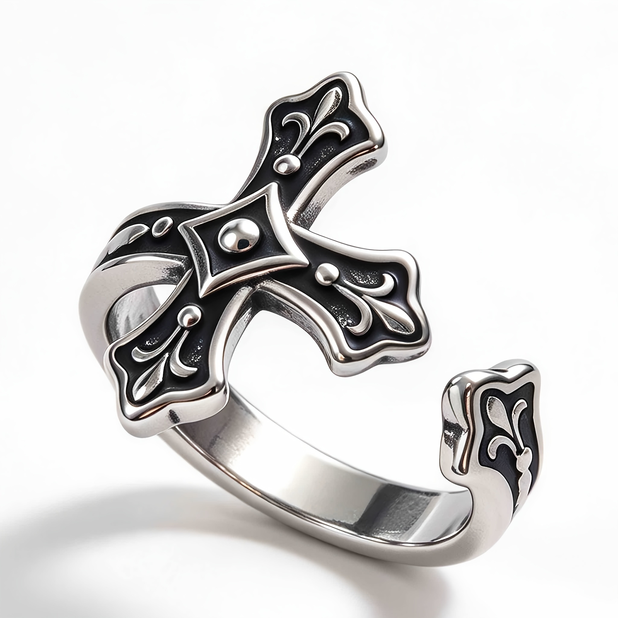 Unisex Retro Cross Design Adjustable Open Ring