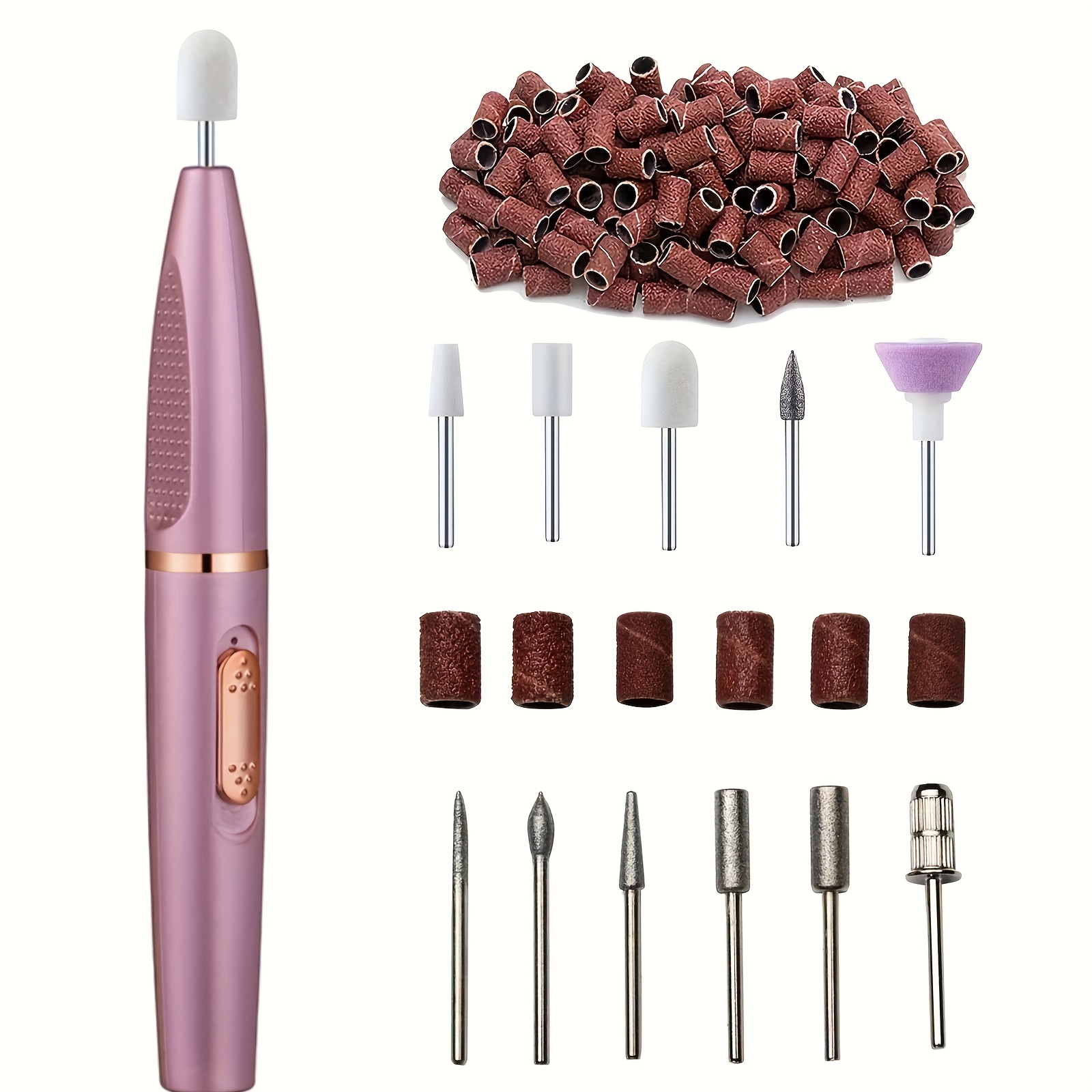 TEMU Portable Electric Nail Grinder With Acrylic Kit | Professional Variable - 11 Replaceable Heads For Gel Nails & Manicure - Buffing & Remover Tool