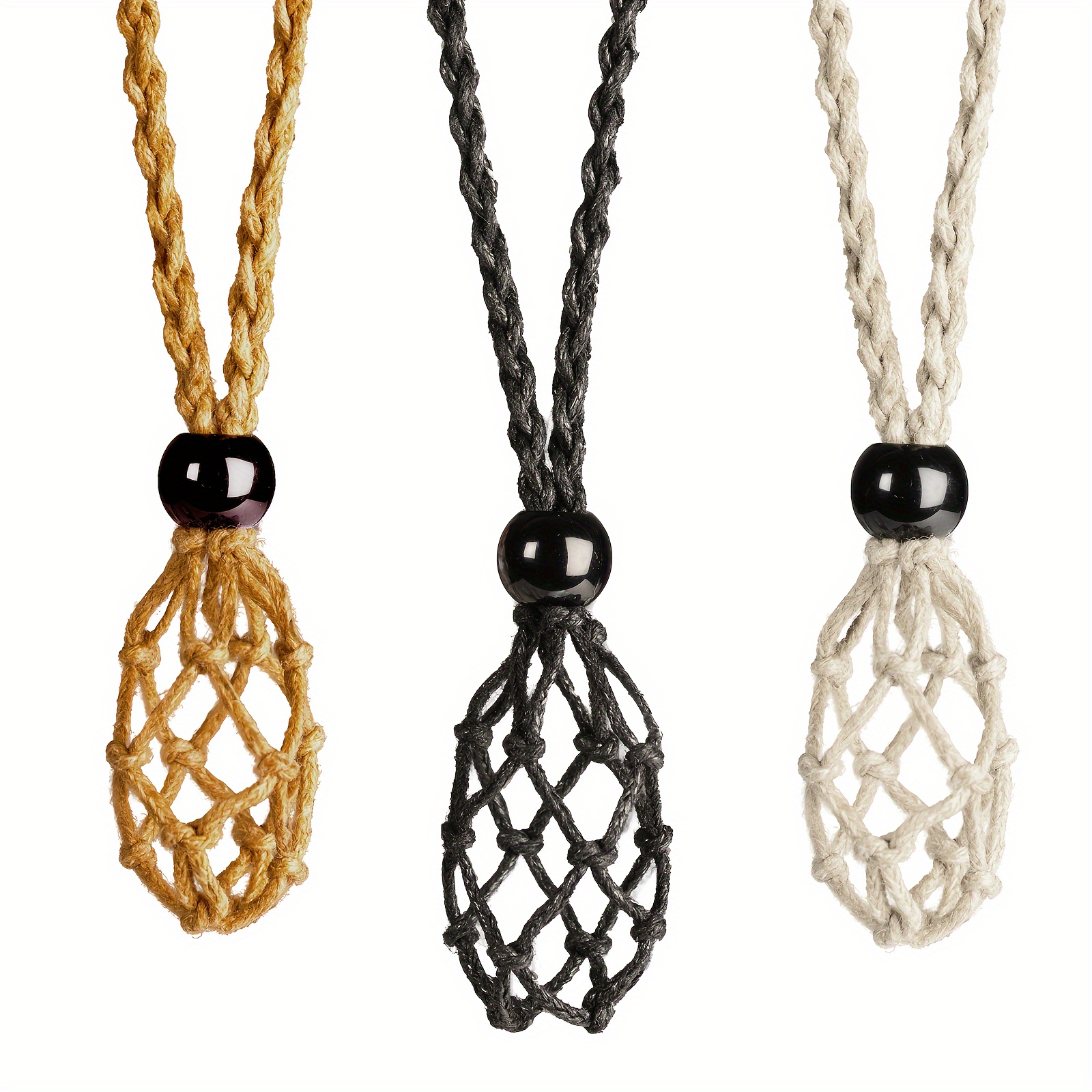 3pcs Crystal Cage Necklace Holder Cord with Adjustable Length