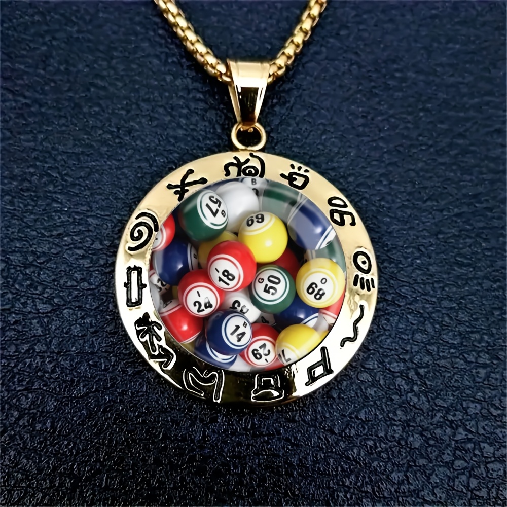 TEMU A Pendant Necklace Featuring A Round, Colorful Golden Sphere With Symbols, Perfect For Daily Use And Gifting