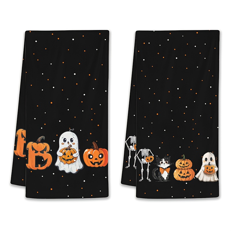TEMU 2pcs Set, Halloween Series, Cute Pumpkin Printed Kitchen Towels, Cooking Baking Tea Towels, Dishcloths And Dish Cloths, Super Soft, High