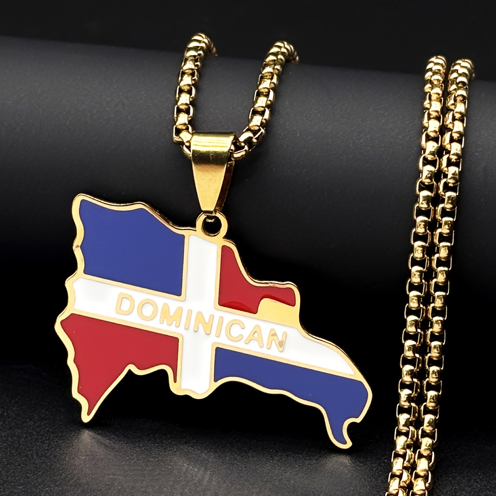 Dominican Republic Map Chain Necklace For Women Men Stainless Steel Golden Color Flag Of Dominica Pendant Collare Jewelry N7606s02