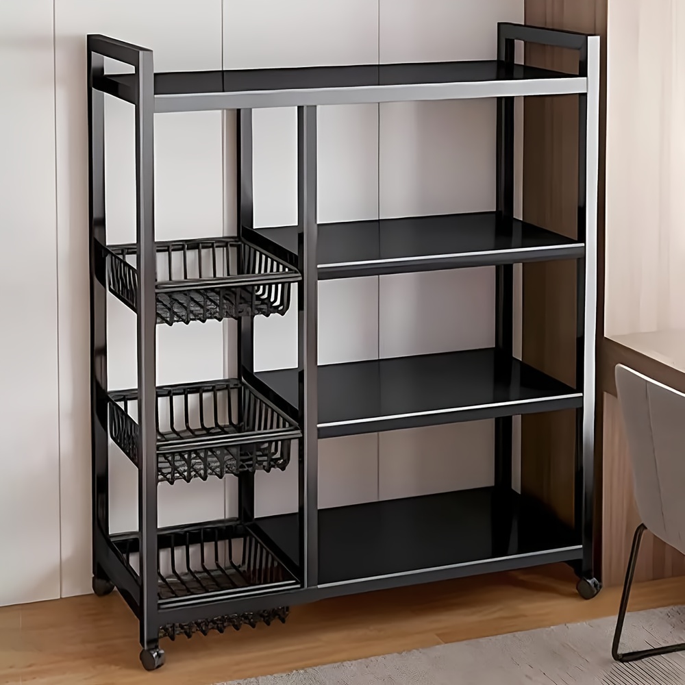 4 Tier Heavy Duty Metal Kitchen Storage Rack With Wheels, Fruit Basket For Kitchen, Kitchen Trolley, Kitchen Storage Organizer, Removable Basket With Wheels, Kitchen Storage Cart For Fruit Vegetable Organiser Shelf, Utility Racks