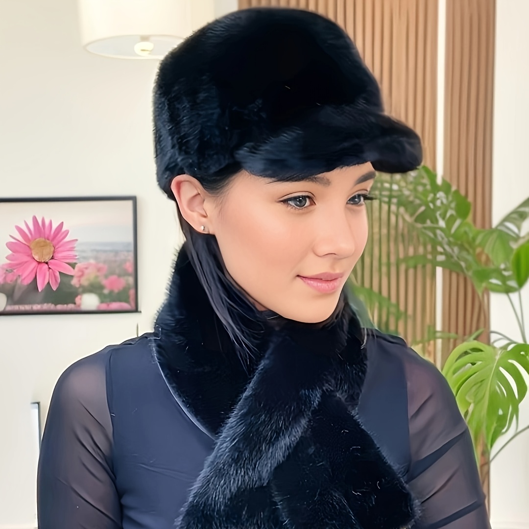 

Chic Fur Baseball Cap & Scarf Set - Adjustable, Outfit For Women | Christmas