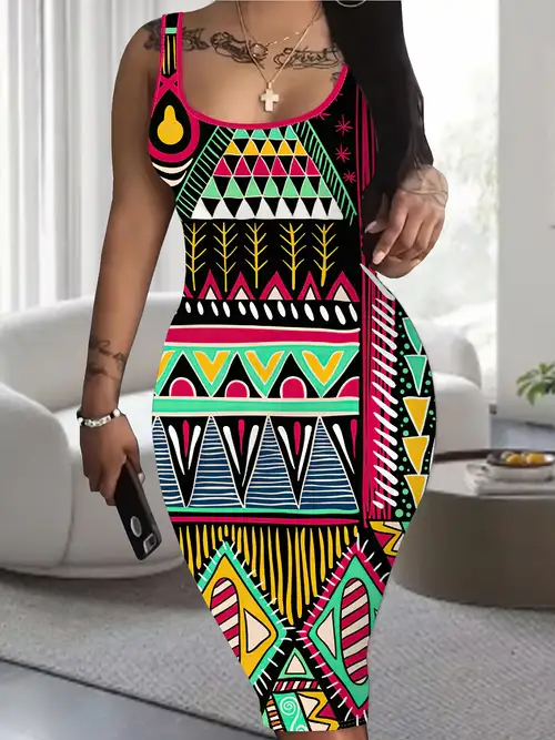 vibrant ethnic tribal print halter neck bodycon knitted dress - women's split thigh dresses for party and night out - figure-hugging, stretchy, and comfortable - women's clothing - Temu vibrant ethnic tribal print halter neck bodycon knitted dress - women's split thigh dresses for party and night out - figure-hugging, stretchy, and comfortable - women's clothing - Temu