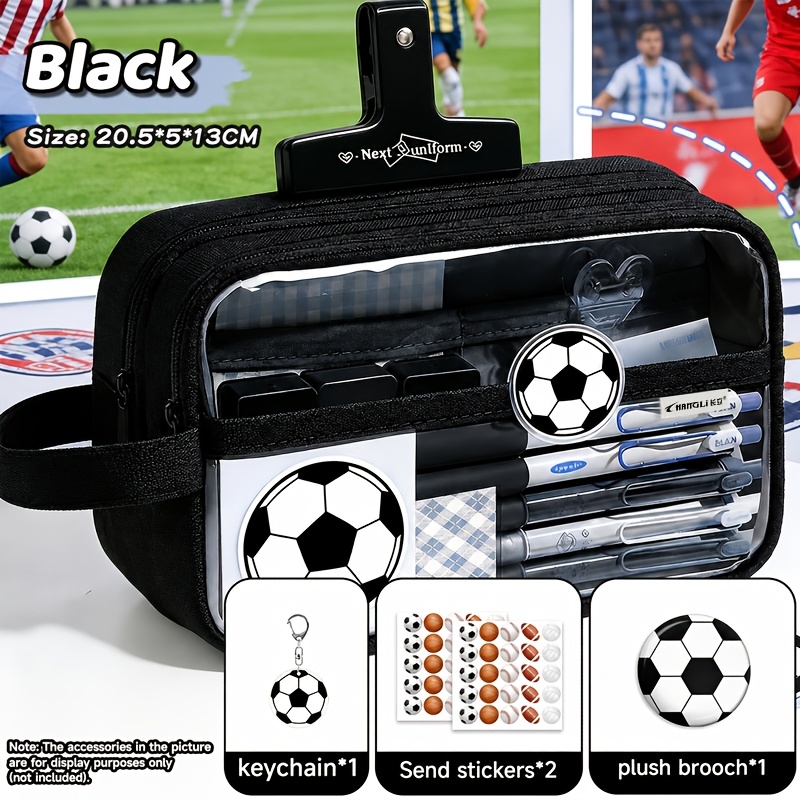 TEMU Estuche para lápices con tema de fútbol, 5 compartimentos, de papelería multifuncional, diseño de gran capacidad
