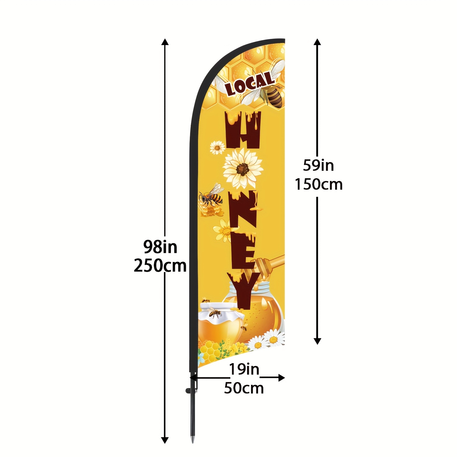 Image of 8ft Feather Flag, With Poles And Ground Spike, Advertising Flag Series, Honey , Suitable For Commercial Advertising Display And Promotional Activities Use