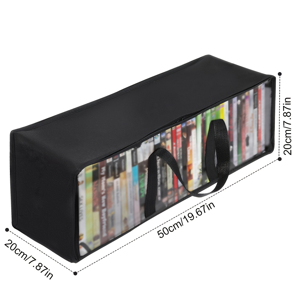 TEMU 1er-Pack Stoff-Medienorganizer mit Klaren PVC-Haltern, Tragegriffen & Reißverschluss für DVDs, CDs, Blu-Ray-Filme, VHS-Videospielen - Schwarzer