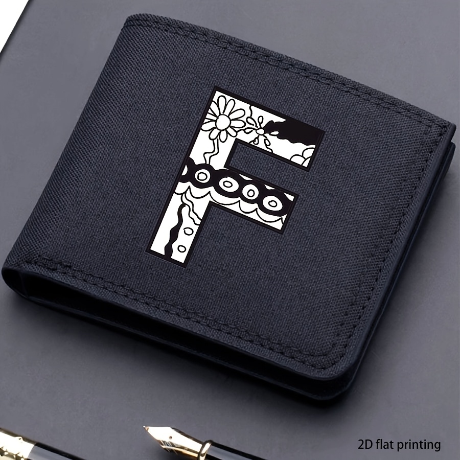 1 pieza, Cartera corta de lona impresa con 26 letras de moda para hombre, Cartera plegable con nombre propio, Cartera corta casual para negocios con ranuras para tarjetas, Regalo para hombres (impresión plana 2D)
