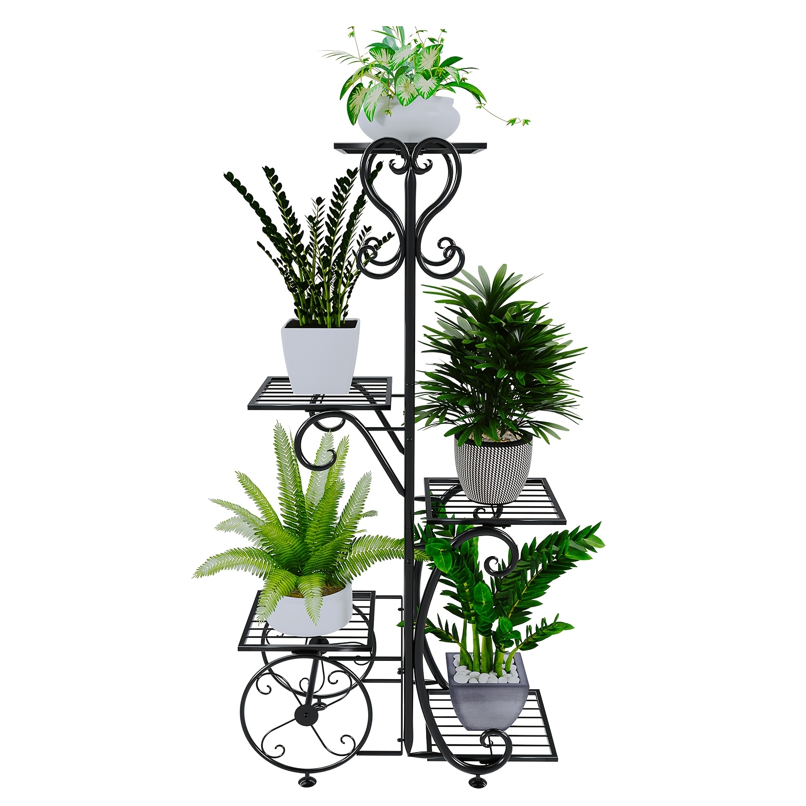 

Contemporary 5-tier Metal Plant Stand, Lacquered , Lightweight Square Shape, Indoor & Outdoor Bonsai Display Rack With Plant Holder Components For Patio, Balcony, Garden