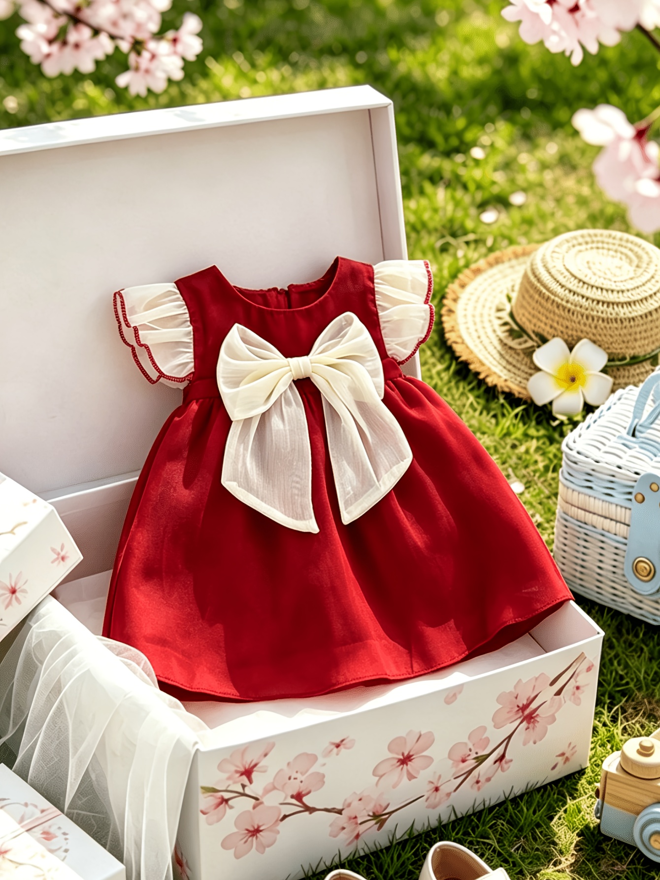 red velvet newborn dress Mayoral 6-9 Months and a flared skirt red baby girl clothes -