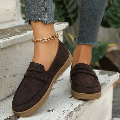 2026 spring summer new style womens versatile brown loafers round toe flat single shoes comfortable and breathable for work and commuting women shoes