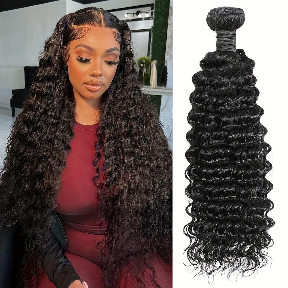 

Deep Wave Human Hair Bundles For Women - Virgin Hair Weave Extensions, Double Weft, No , Healthy Ends, Pure Perfection, Suitable For All - Natural Black Deep Curly Wave Bundle (14-32inch)