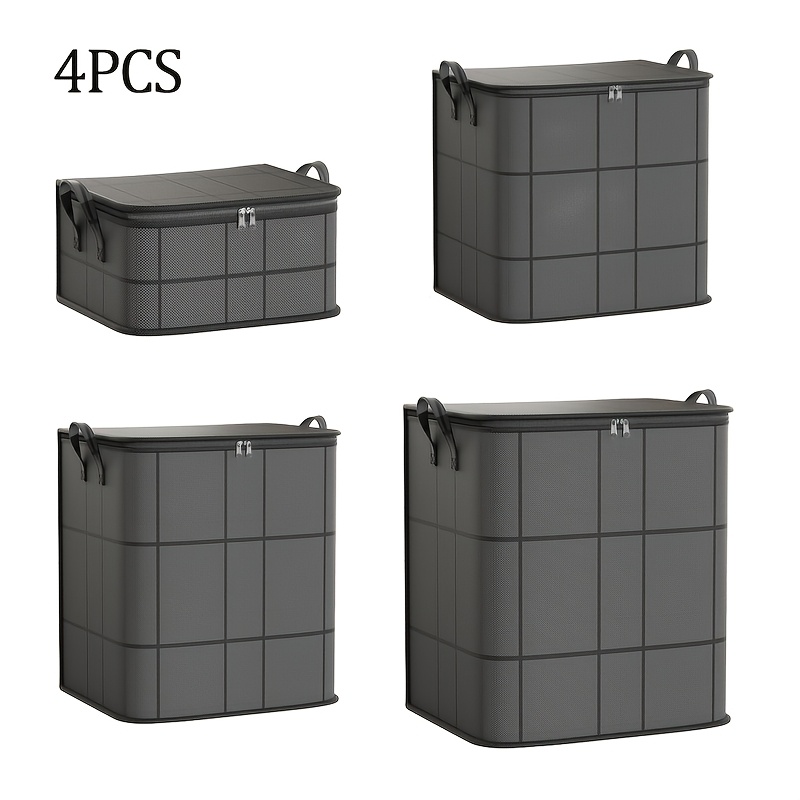 TEMU 4 Pack Large Storage Bags With Zippered Organizer Suitable For Moving, Foldable Oxford Cloth Bin, Reusable Suitable For Home Dorm Closet