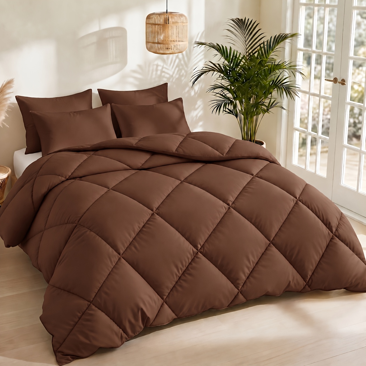 TEMU 2/3pcs Plain Diamond-patterned Quilt, With Pillowcase, The Quilt Body Is Fluffy, Plump, And Not Prone To , Lightweight And Non-burdensome,