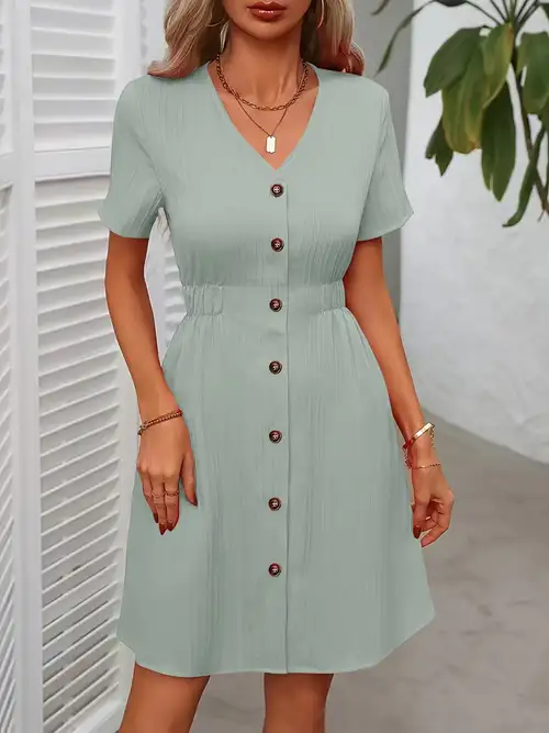Women'S Summer Elegant Waist- V-Neck Button Cardigan Dress, Fashionable Women'S Clothing Women'S Summer Elegant Waist- V-Neck Button Cardigan Dress, Fashionable Women'S Clothing