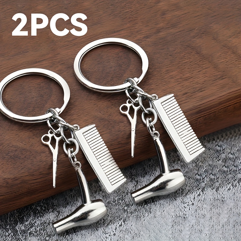 Image of Two-pack Of Wash, Cut And Blow Alloy Keychains Hairdressing Scissors, Blower Combs Pendant Car Keychain Ornaments Ideal Gift For
