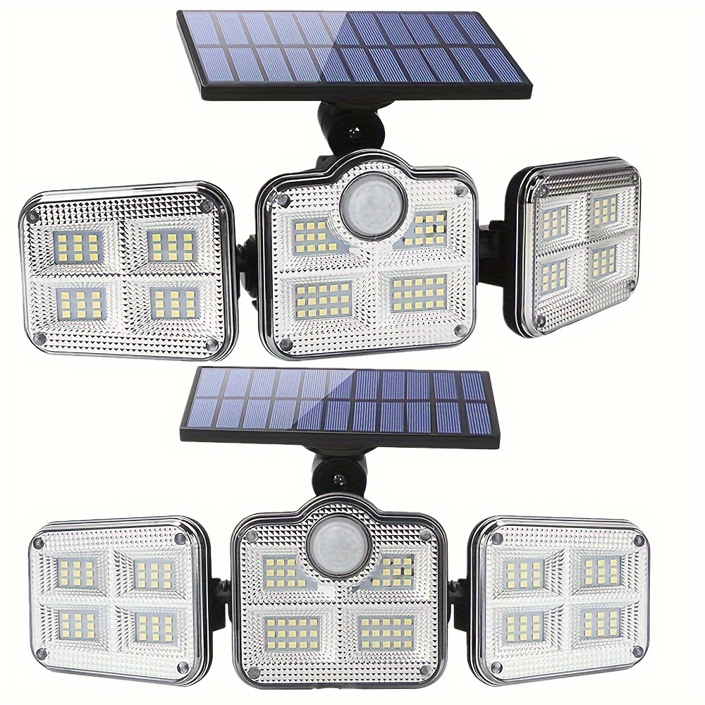 TEMU 2pcs Solar Wall Lights With Motion Sensor, 122 Led Outdoor Security Flood Lights, 3-head, 270° Wide Angle,, 3 Remote Control , Garden, Patio &