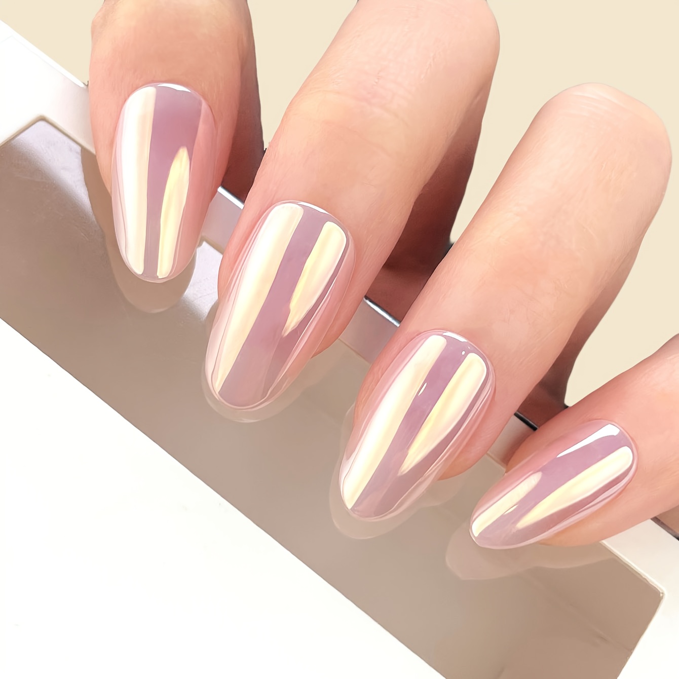 E-shop Aurora Hellrosa Transparent Goldplattiert Glänzendes , 30 Stück Mittelovale Wiederverwendbare Falsche Nägel, mit 1 Nagelfeile und 1 Blatt Jelly