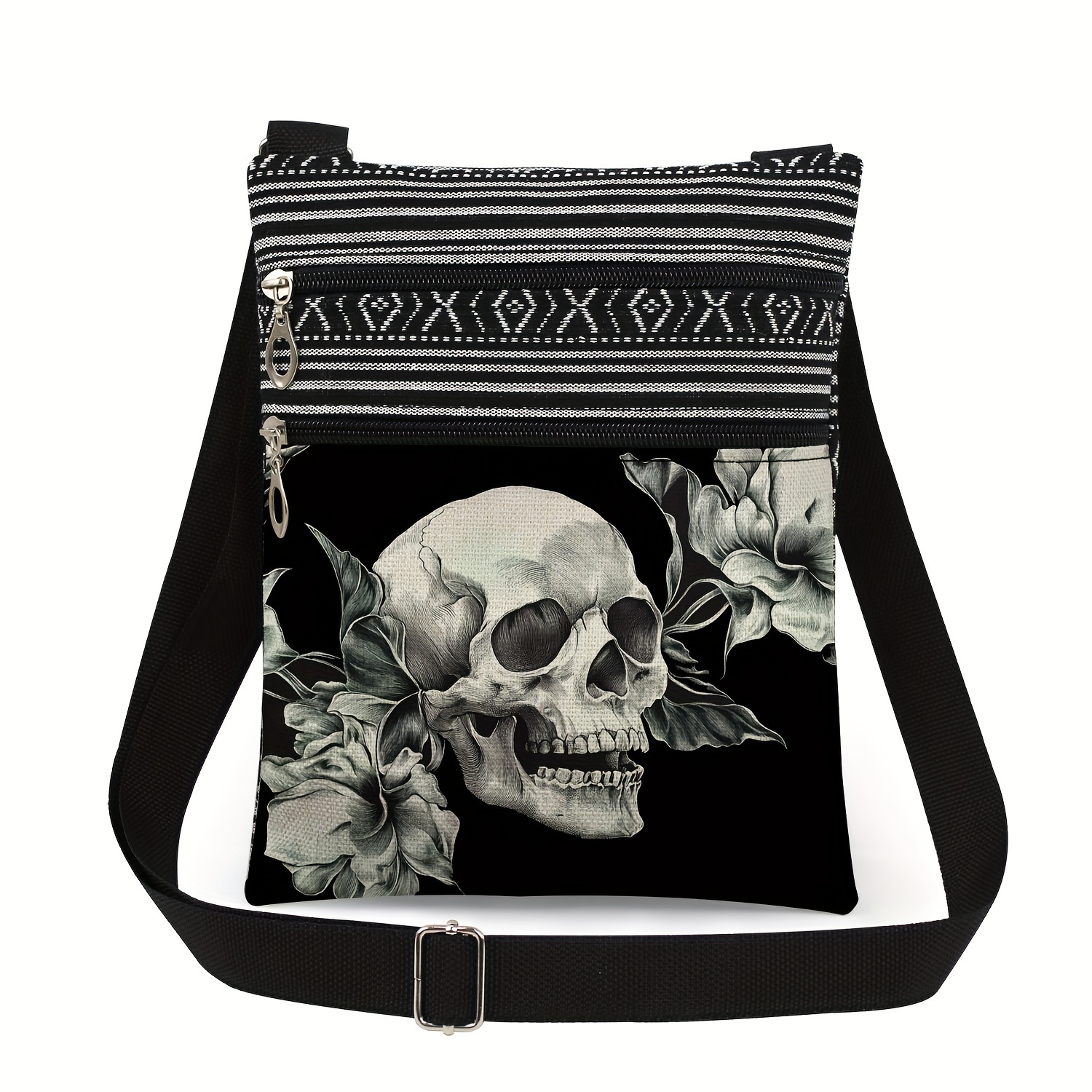 TEMU Skull & Print Crossbody Bag For Men - Travel Pouch With Adjustable Strap, Phone &