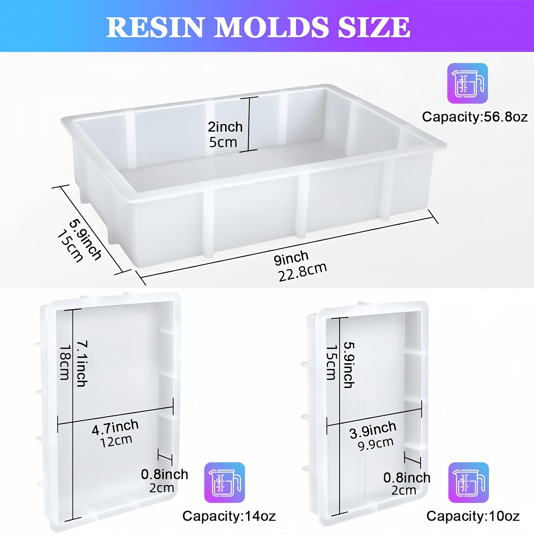 TEMU 3pcs Large Rectangular Resin Mold Set, Epoxy Resin Casting Deep Silicone Molds, Large Flower Preservation Molds, Furniture Decoration Deep