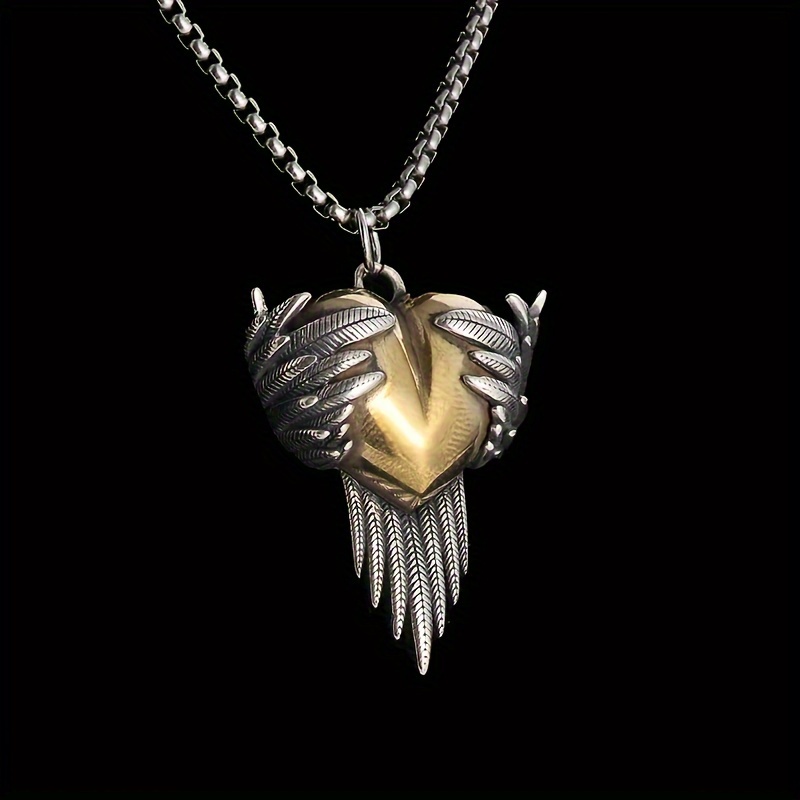 

1pc Fashion Exquisite Heart Shape Angel Wings Pendant Necklace, Trendy Jewelry Accessories, Valentine's Day Gift
