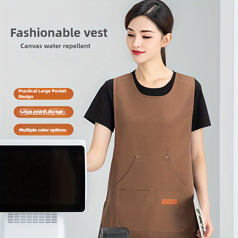 

Water-repellent Polyester Apron With Large Round Neck Pocket, Work Apron For Hairdressers, Chefs, Cooking, , Woodworking, Waitstaff, Tool Carrying - Woven Canvas Style With Multiple