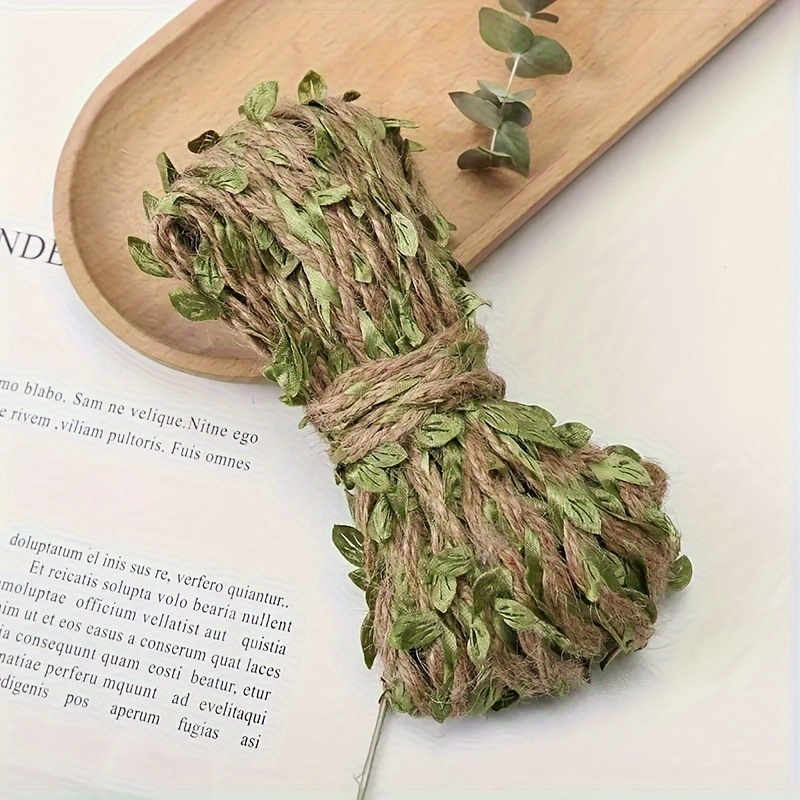 -meter Long Jute Rope With Green Leaves - Decorative Leaf Jute Rope For Crafts And Home Decor